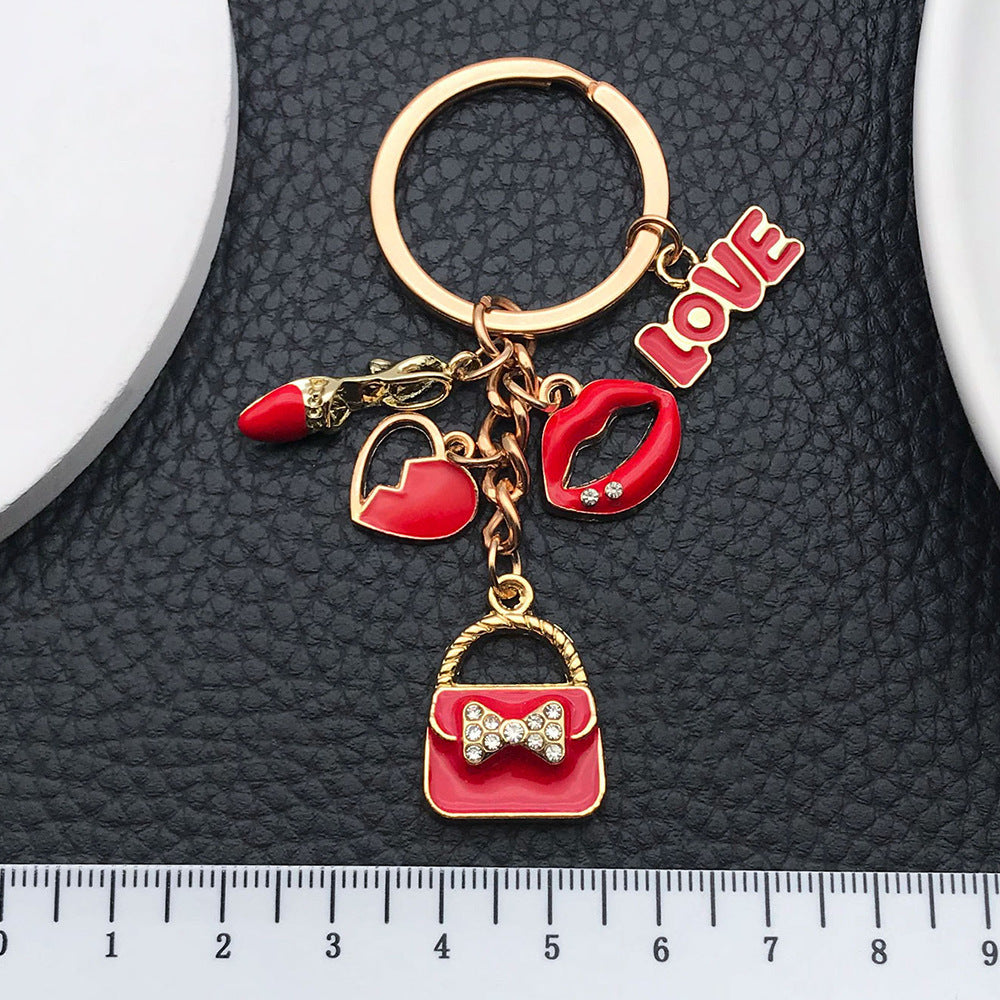 Wholesale Red LOVE Red Lips Love Bag Metal Keychain