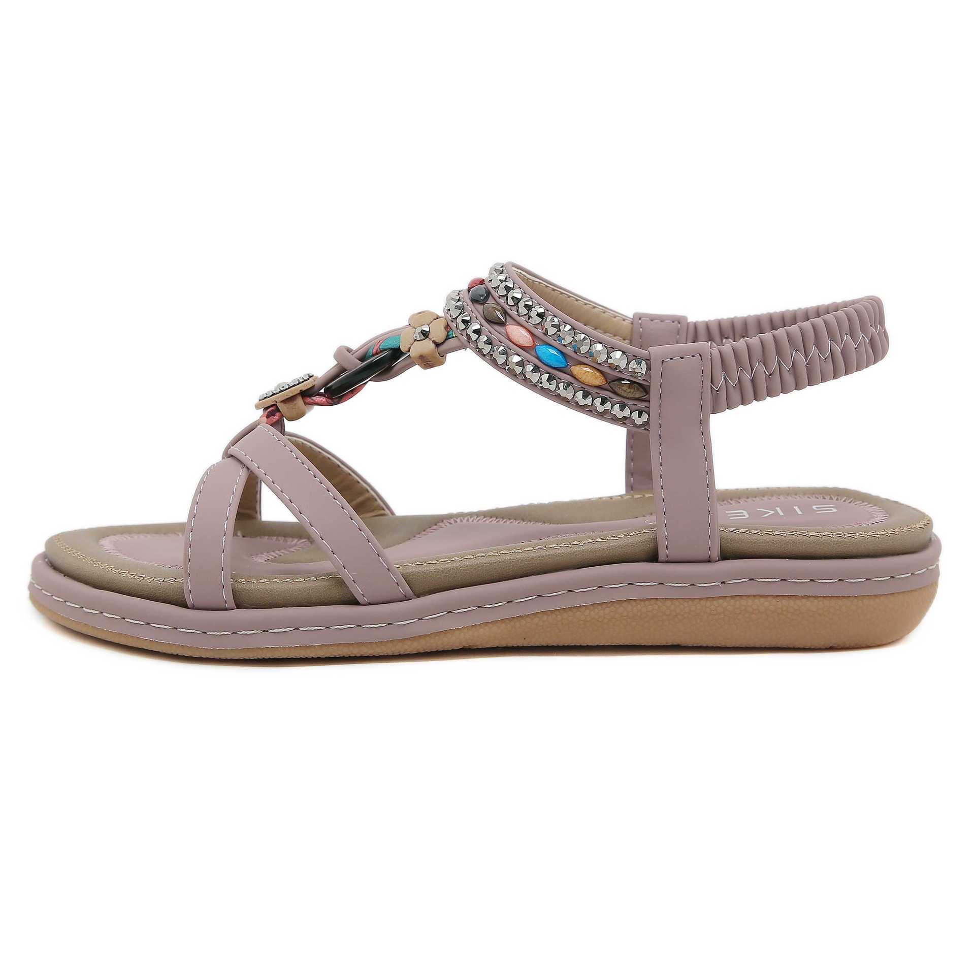 Wholesale of Women's Rhinestone Beach Flat Bottomed Rubber Sandals