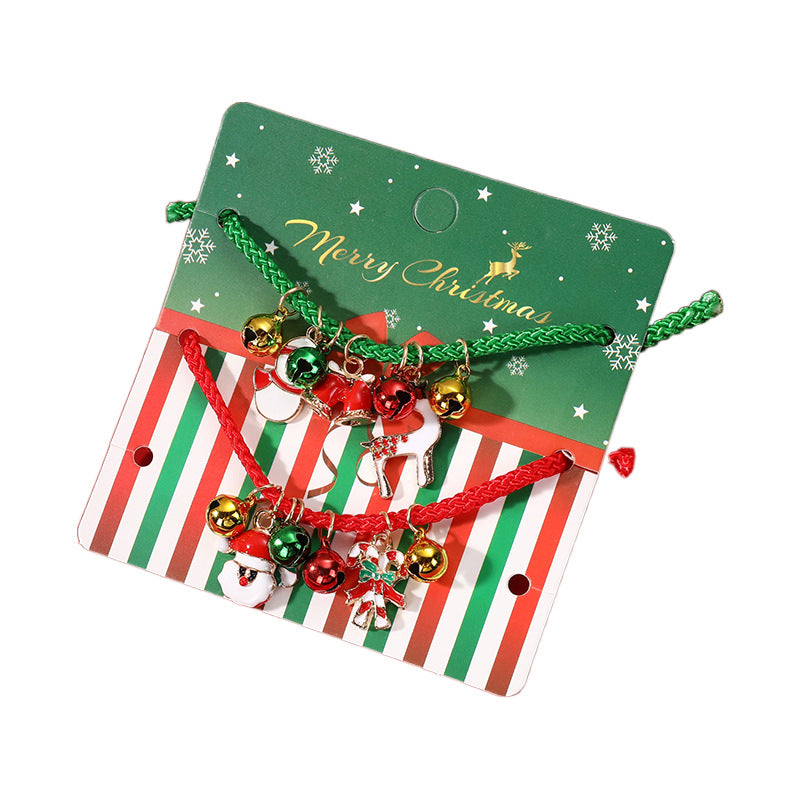 Wholesale Stylish Christmas Santa Bell Rope Bracelet For Women Adjustable Red Green Handmade Alloy Fashion Accessory
