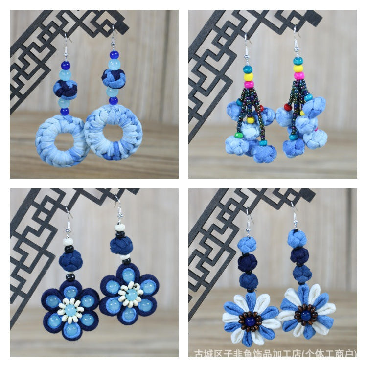 Wholesale Ethnic Style Tie-Dye Style Blue-Dyed Fabric Handmade Earrings