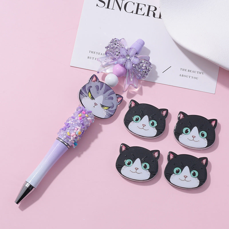 Wholesale 10pcs Beaded Pen Beads DIY Acrylic Cat Relief Phone Chain Beads