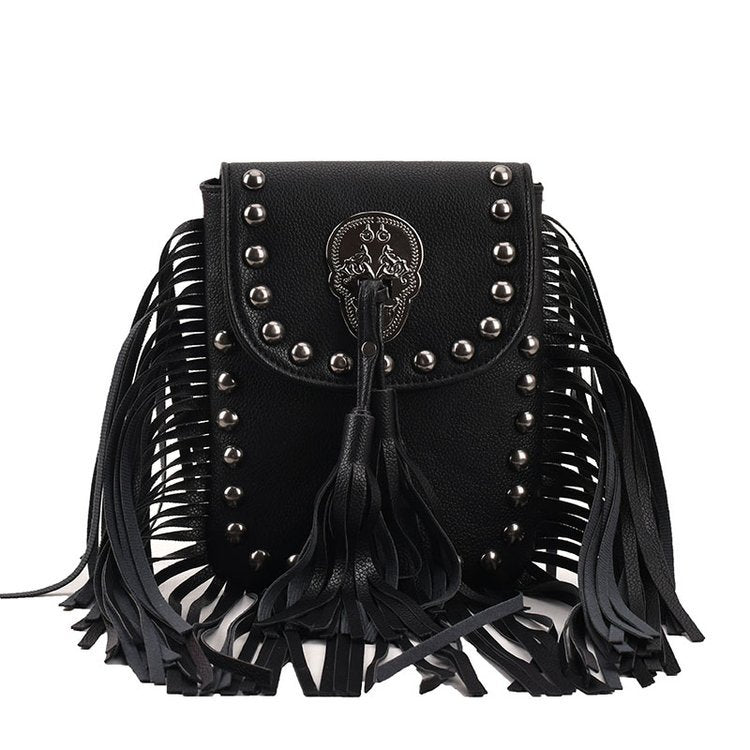 Wholesale PU Ethnic Style Tassel Rivets Small Square Bag