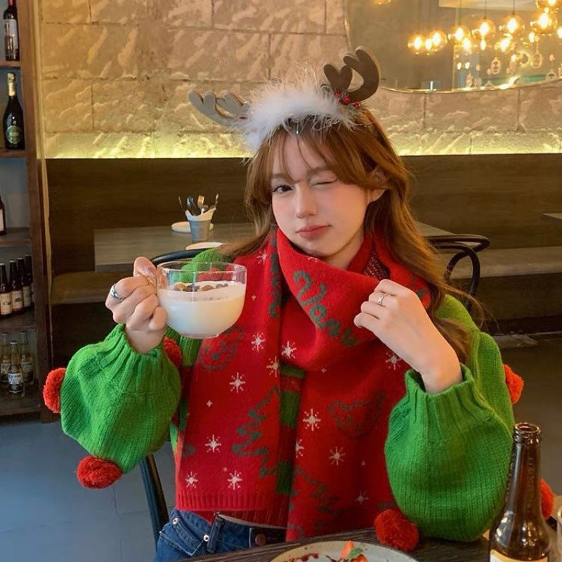 Wholesale Red Christmas Tree Knitted Scarf