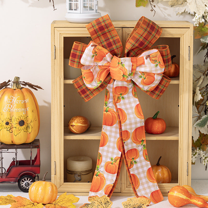Wholesale New Thanksgiving Faux Woven Pumpkin Wreath Bow Decoration Items