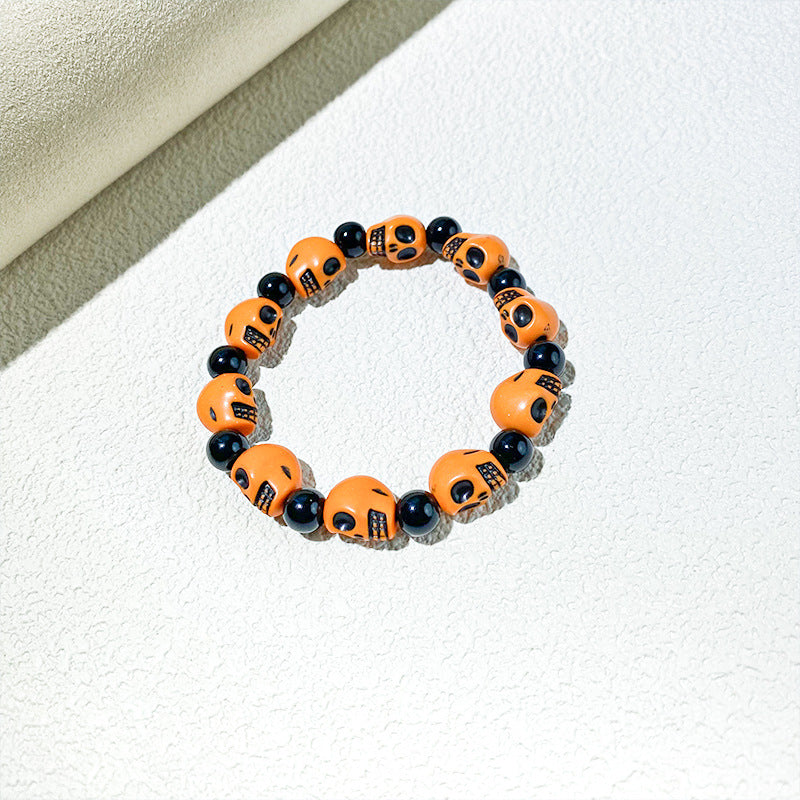 Wholesale Halloween  Black and White Skull Beaded Bracelet Unisex Hip Hop Punk Bracelet Diablo Vintage Bracelet