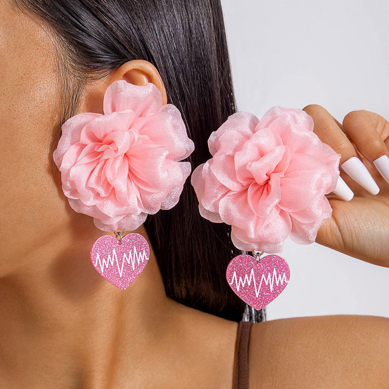 Wholesale Fabric flower tassel beaded earrings