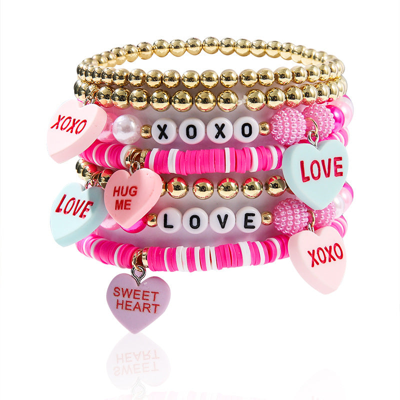 Wholesale Red and pink  handmade heart-shaped " LOVE"  bracelet