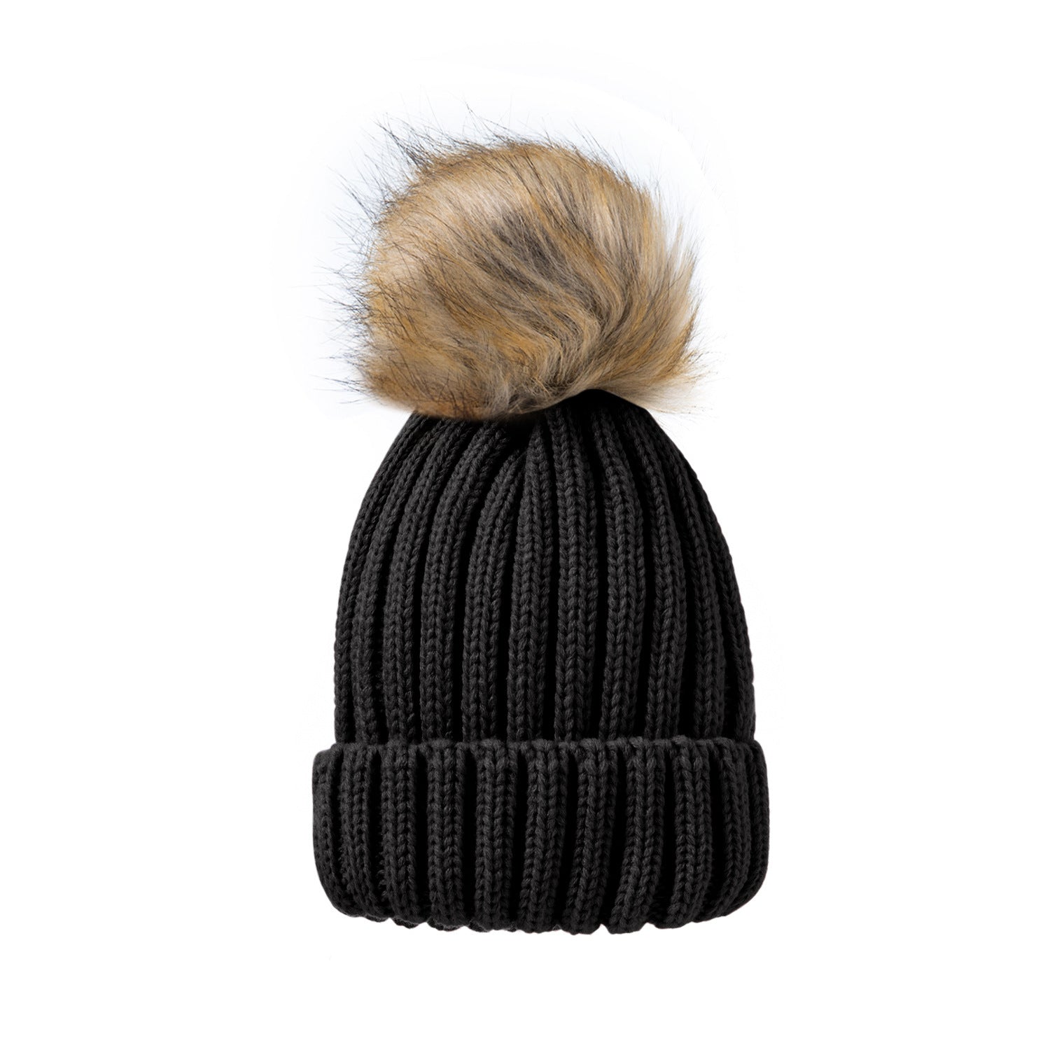 Wholesale Fur Ball Adult Solid Color Knitted  Wool Polyester Hat 10pcs