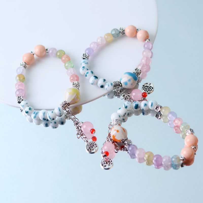 Wholesale Alloy Pendant Single Circle Ceramic Beading Bracelet