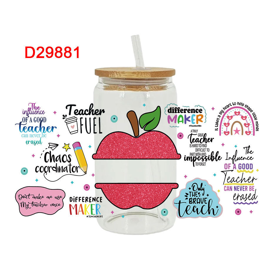Wholesale Colorful Teacher's Day Stationery School Bus Series 16oz Cup UV DTF Wraps