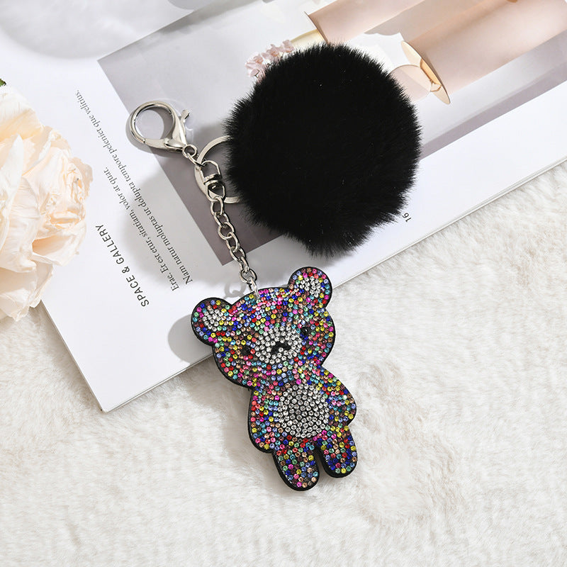 Wholesale Cute Little Bear Plush Ball Rhinestones Pom Pom
 Keychain