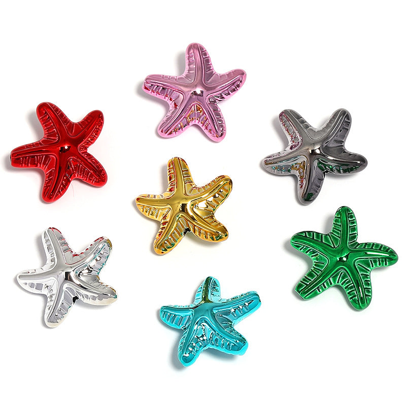 Wholesale 100pcs Electroplated Metallic Starfish Acrylic Pentagram Straight Hole DIY Beads