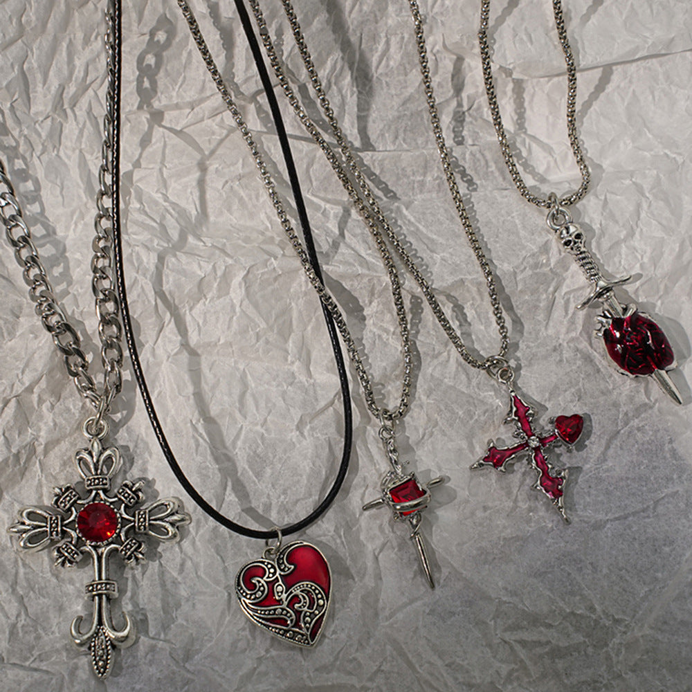 Wholesale Punk retro inlaid zircon cross pendant necklace
