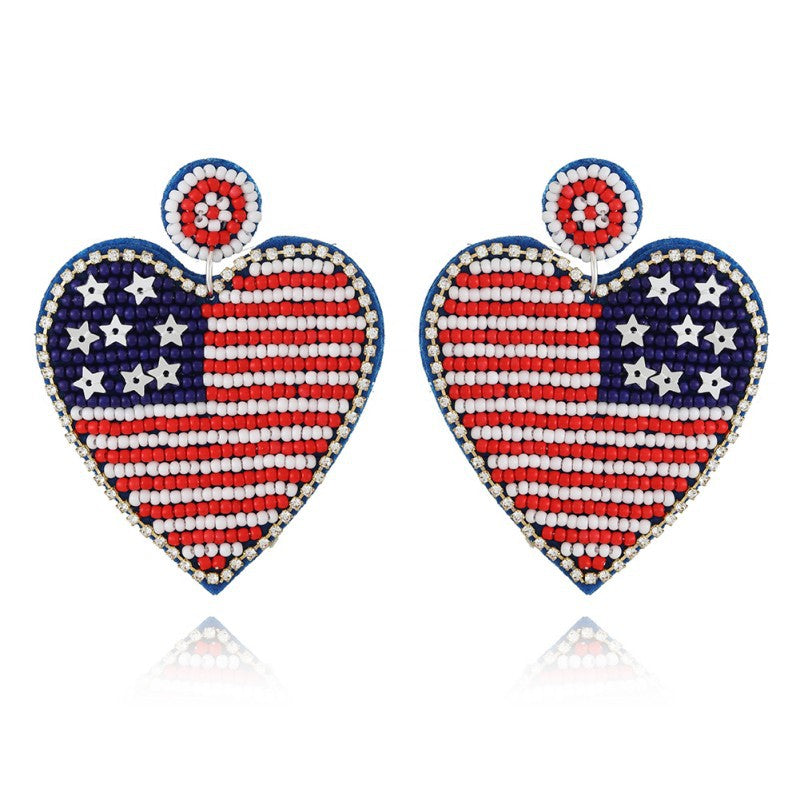 Wholesale rice bead earrings ethnic style hand-stitched love fabric earrings