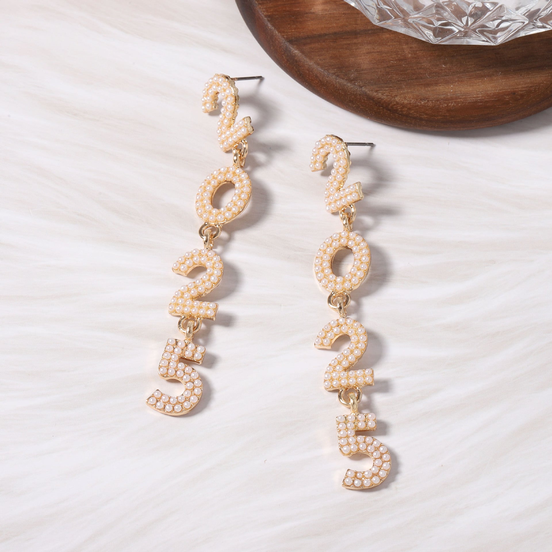 Wholesale New Year Full Diamond 2025 Digital Alloy Long High-end Niche Exquisite Versatile Earrings