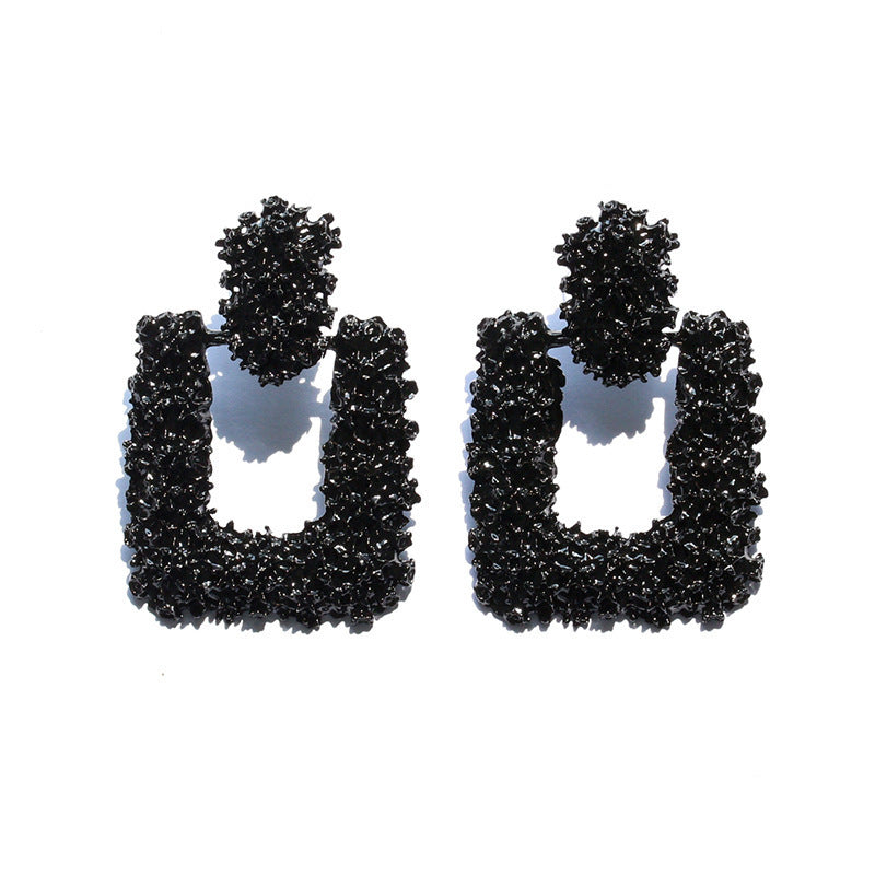 Wholesale Retro Exaggerated Square Frosted Alloy Earrings