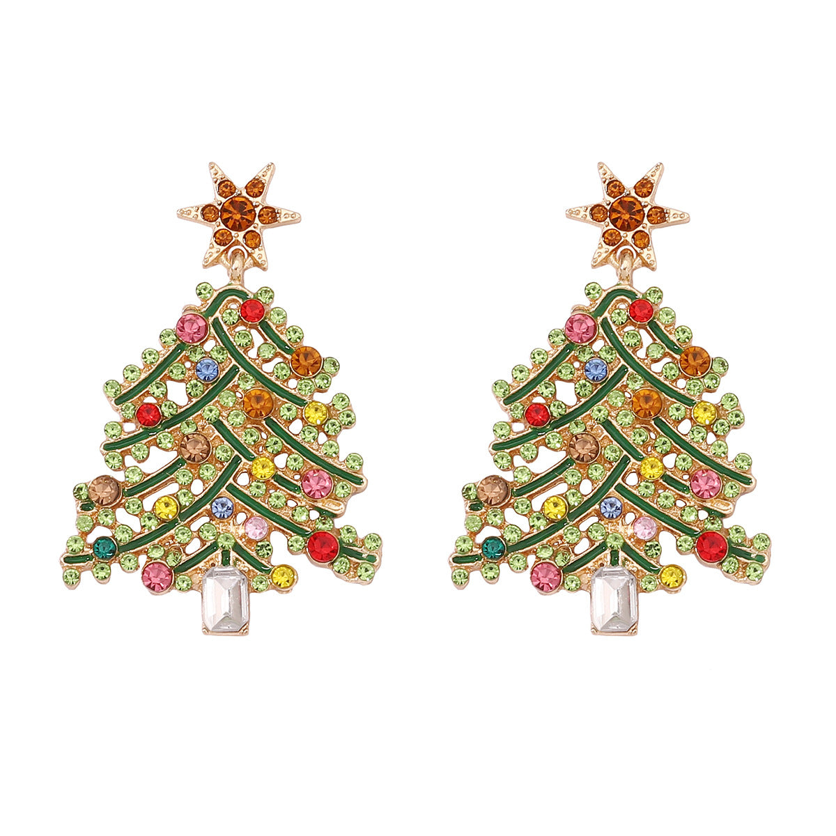 Wholesale Christmas Hollow Christmas Tree Alloy Style Diamond Earrings