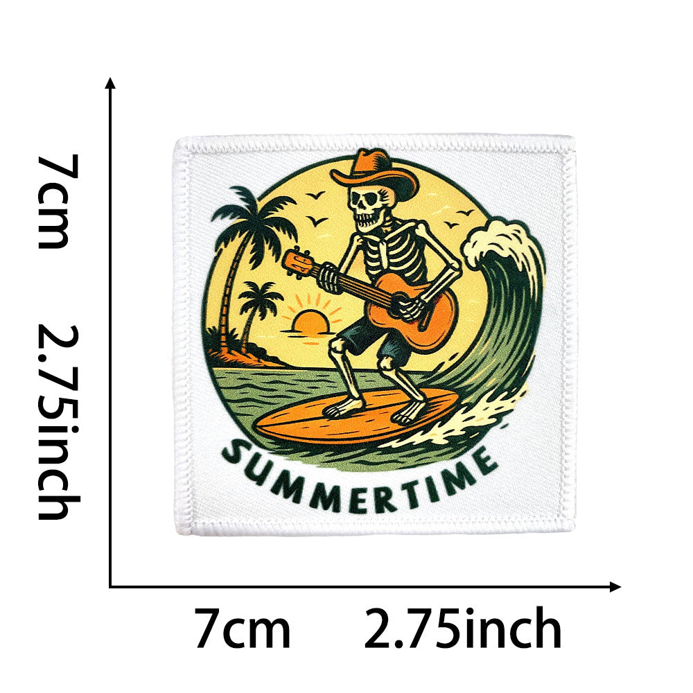 Wholesale Trendy Beach Skull Coffee Mom Theme Iron On Embroidered Patch DIY Decorative Accent For Bags And Coats Resale