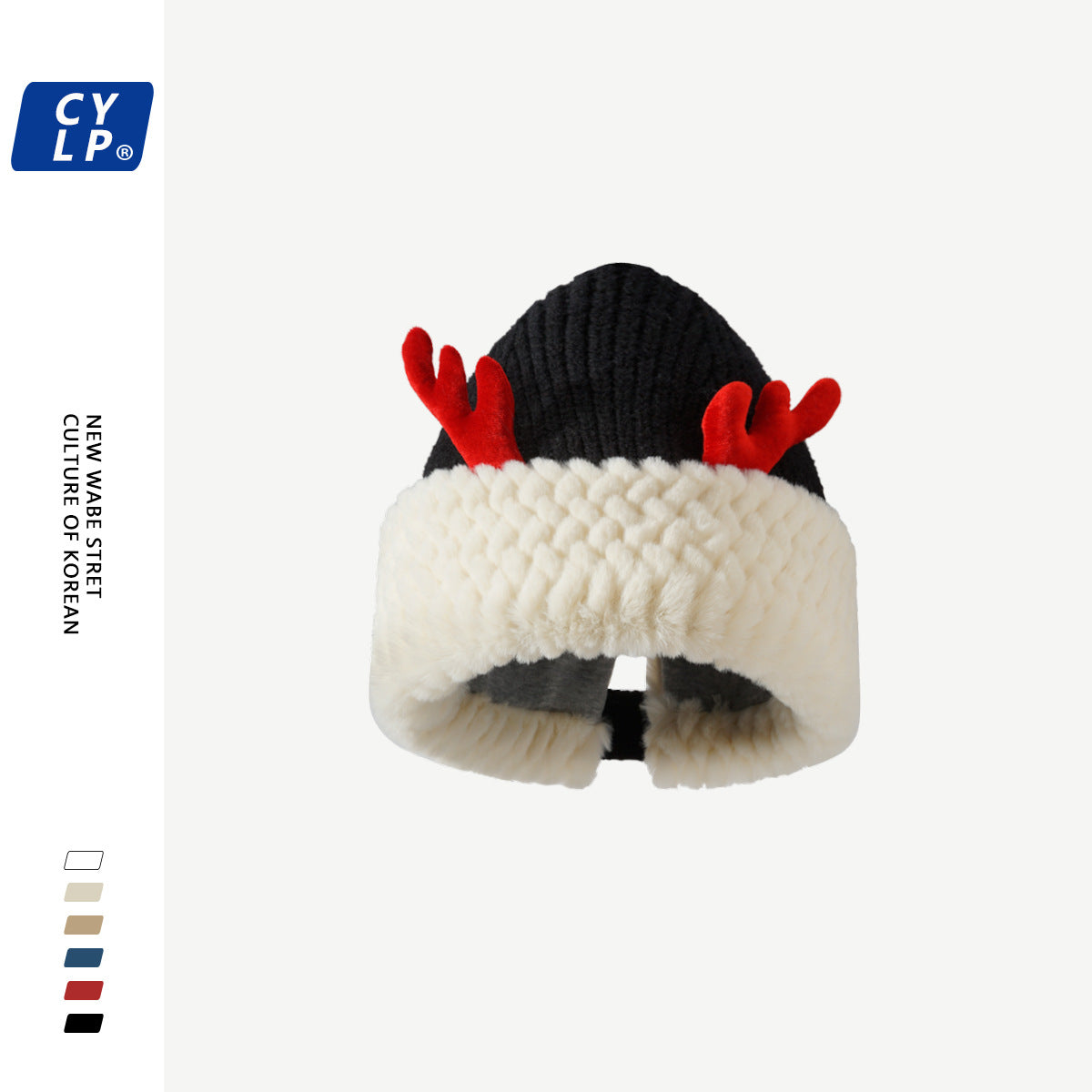 Wholesale Red Christmas cute deer antler plush knitted hat