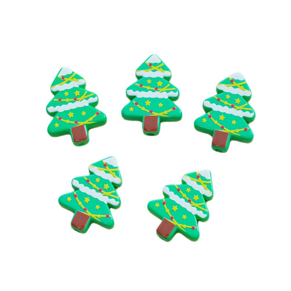 Wholesale 10pcs vertical hole color double-sided printing Christmas tree series DIY beads