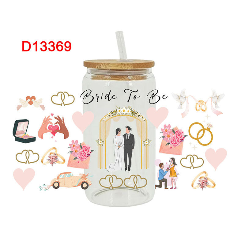 Wholesale Pink Love Wedding 16oz Cup UV DTF Wraps