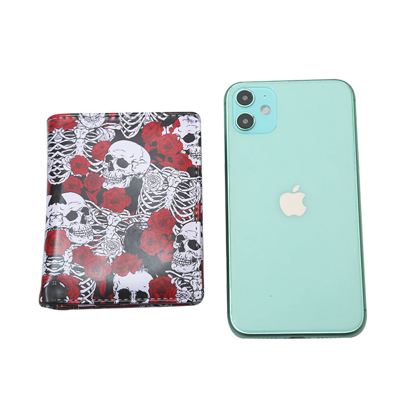 Wholesale PU Colorful Skull Short Wallet