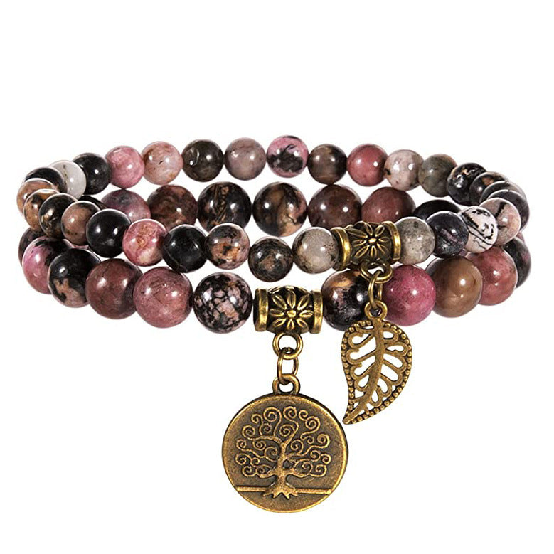 Wholesale Tree Of Life Leaf Pendant Bracelet Set Colorful Stone Beaded Jewelry For Everyday Wear Boutique Resale