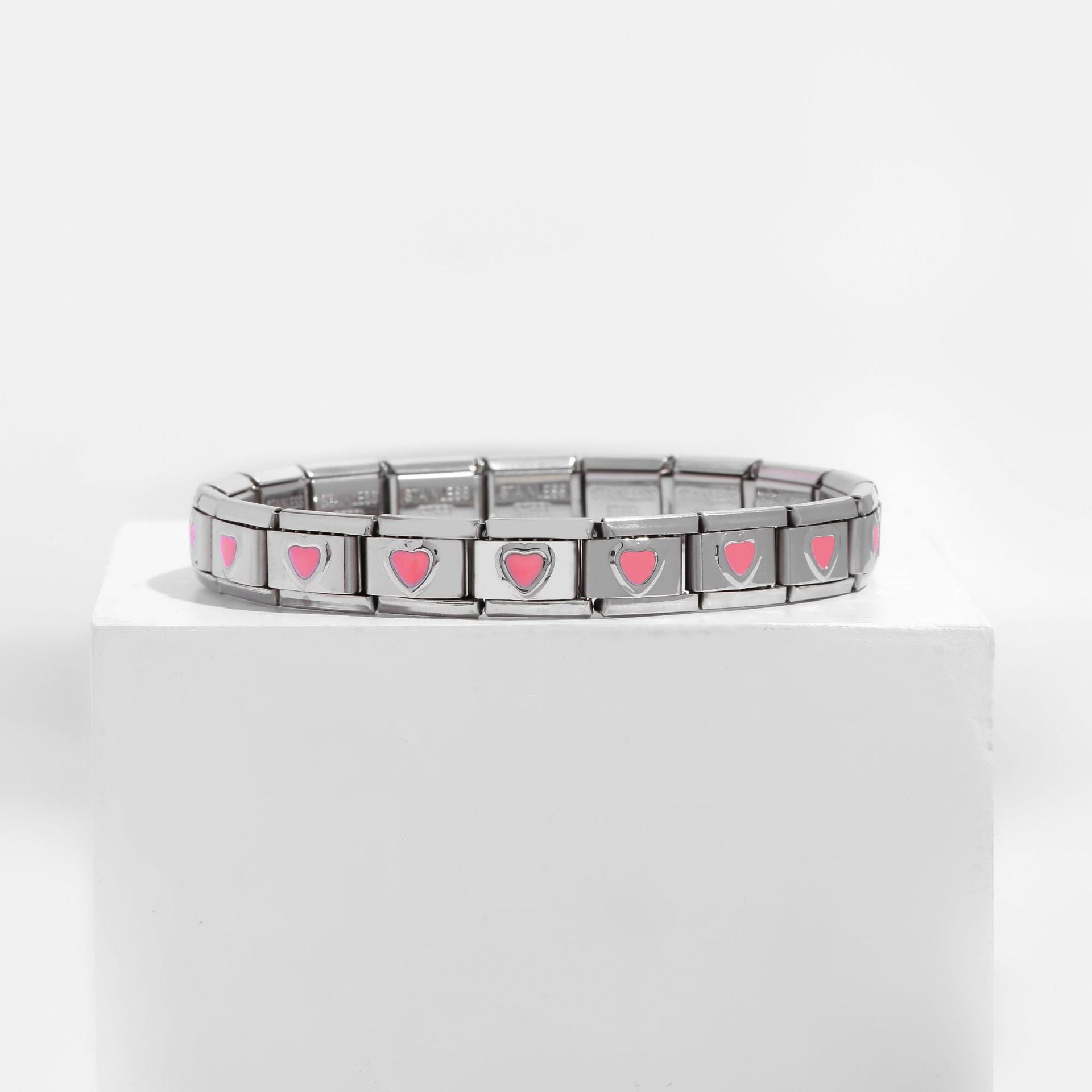 Wholesale DIY 9mm Module Bracelet Love Double Heart Gemstone Series Stainless Steel Splicing Jewelry Single Piece