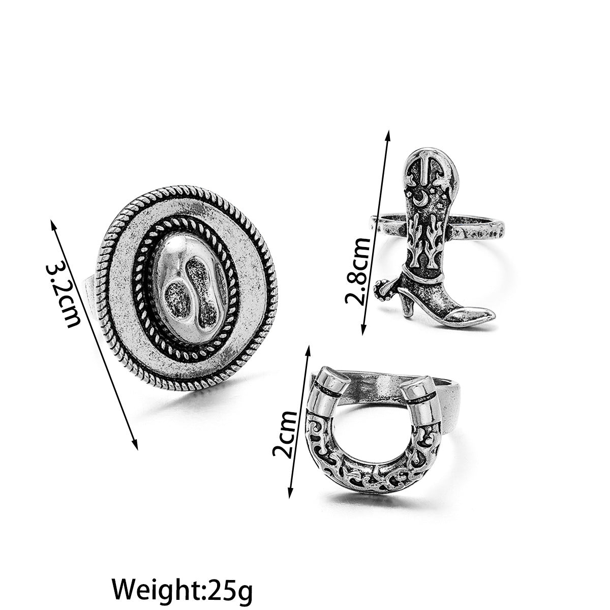Wholesale Cowboy Western Style Boots Hat Rings set