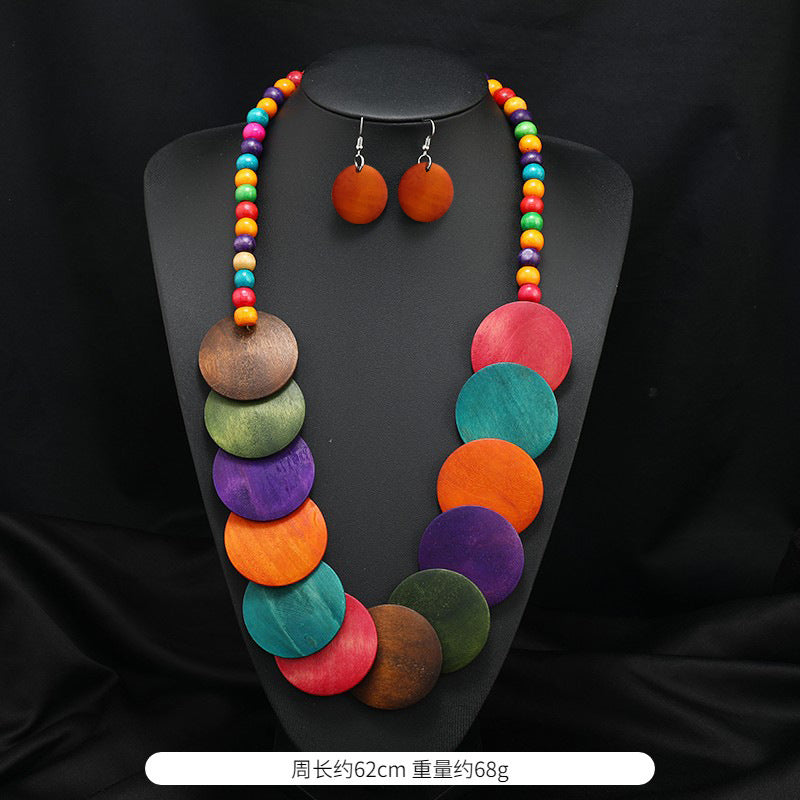 Wholesale Handmade Exaggerated Bohemian Wooden Bead Necklace