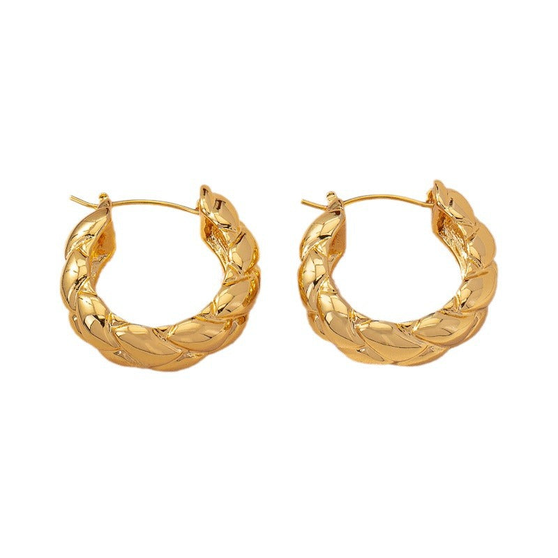 Wholesale Golden diagonal diamond-round hoop earrings