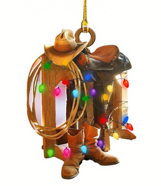 Wholesale Denim Boots Acrylic Flat Christmas Tree Pendants