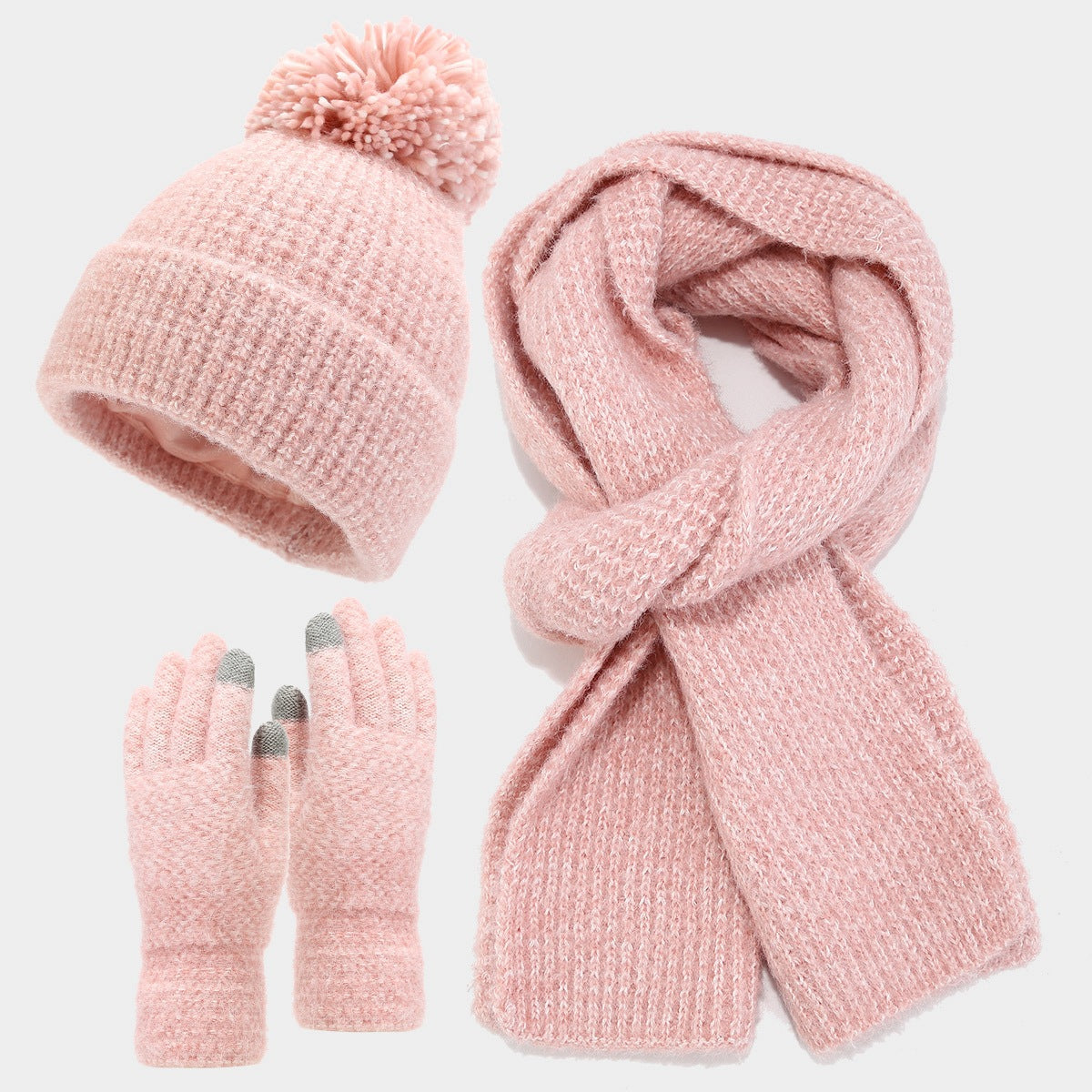 Wholesale Coarse Grain Big Fur Ball Hat Set Autumn and Winter Thick Warm Simple Cold-proof Three-piece Set