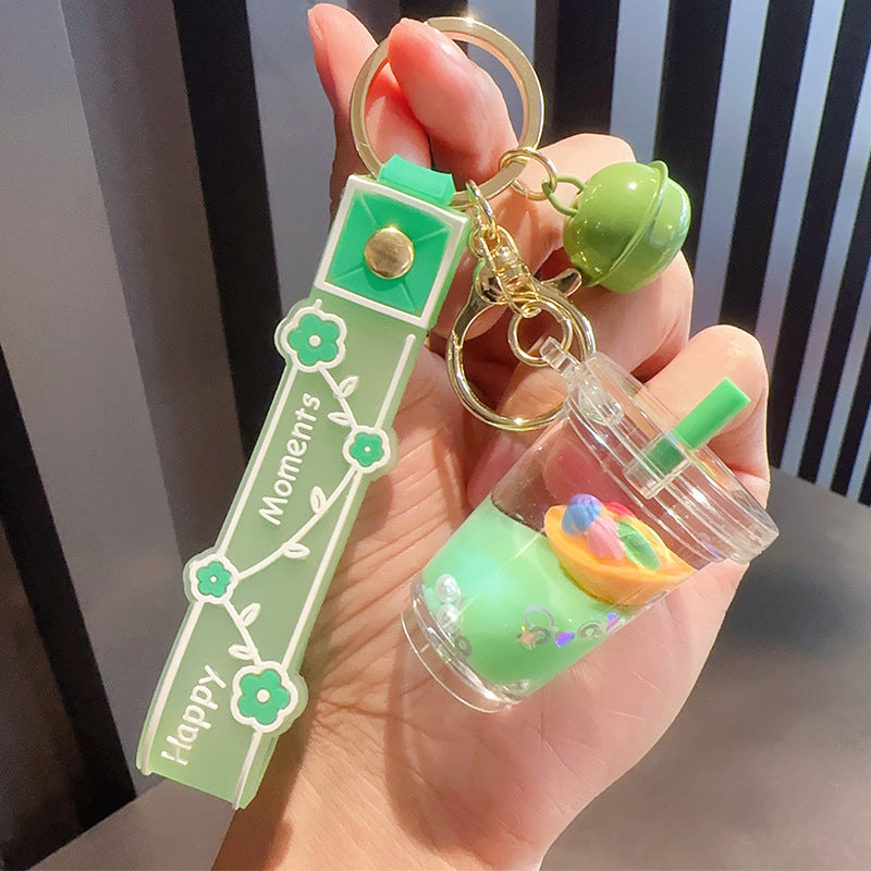Wholesale Creative Green Fruit in Oil Floating Quicksand Drift Bottle Acrylic Keychain