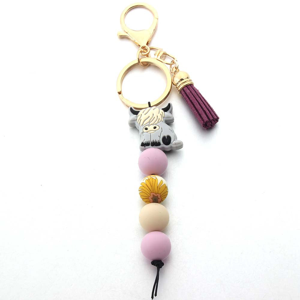 Wholesale Silicone Bead Cartoon Cow Keychain Bag Charm For Couple Birthday Gift And Everyday Use
