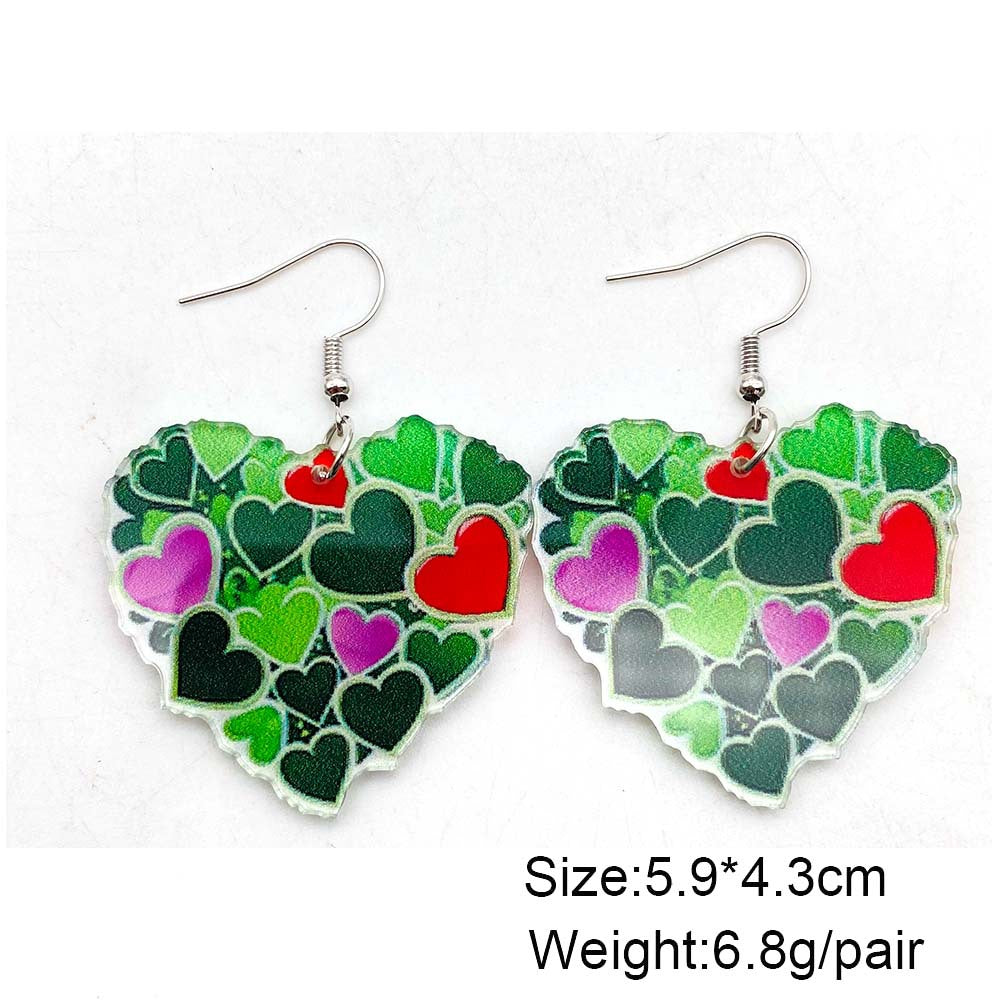 Wholesale St. parcret festival green lucky grass rainbow love acrylic earrings