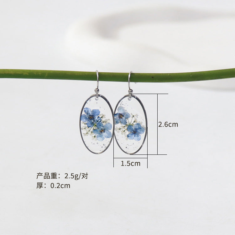Wholesale 6pairs/pack Silver Forget-me-not Series Dried Flower Earrings