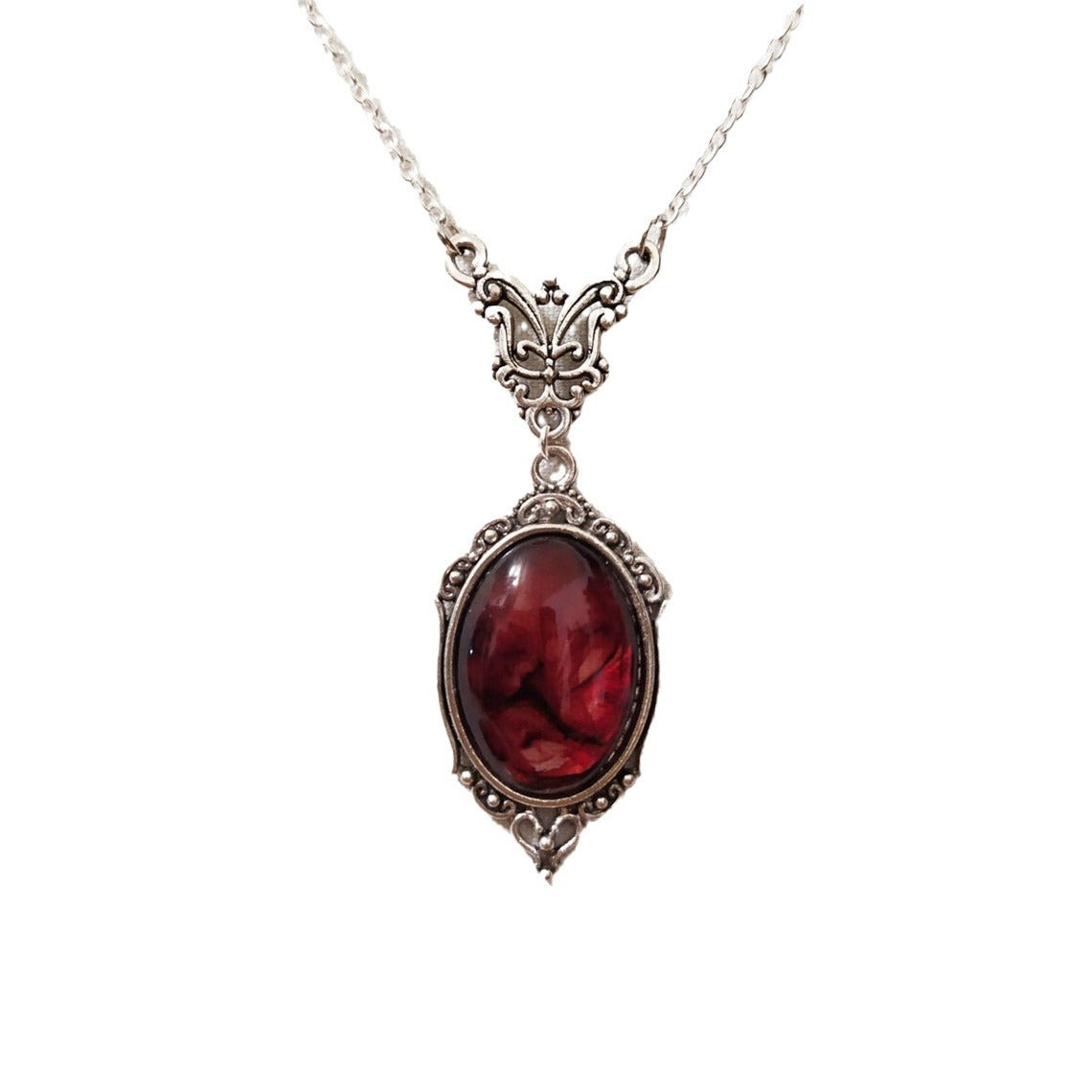 Wholesale  Retro Red Quartz Crystal Necklace Silver Plated Fashion Jewelry Pendant Necklace