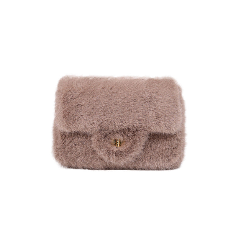 Wholesale Plush Bag Shoulder Crossbody Bag Chain Solid Color Lock Plush Bag