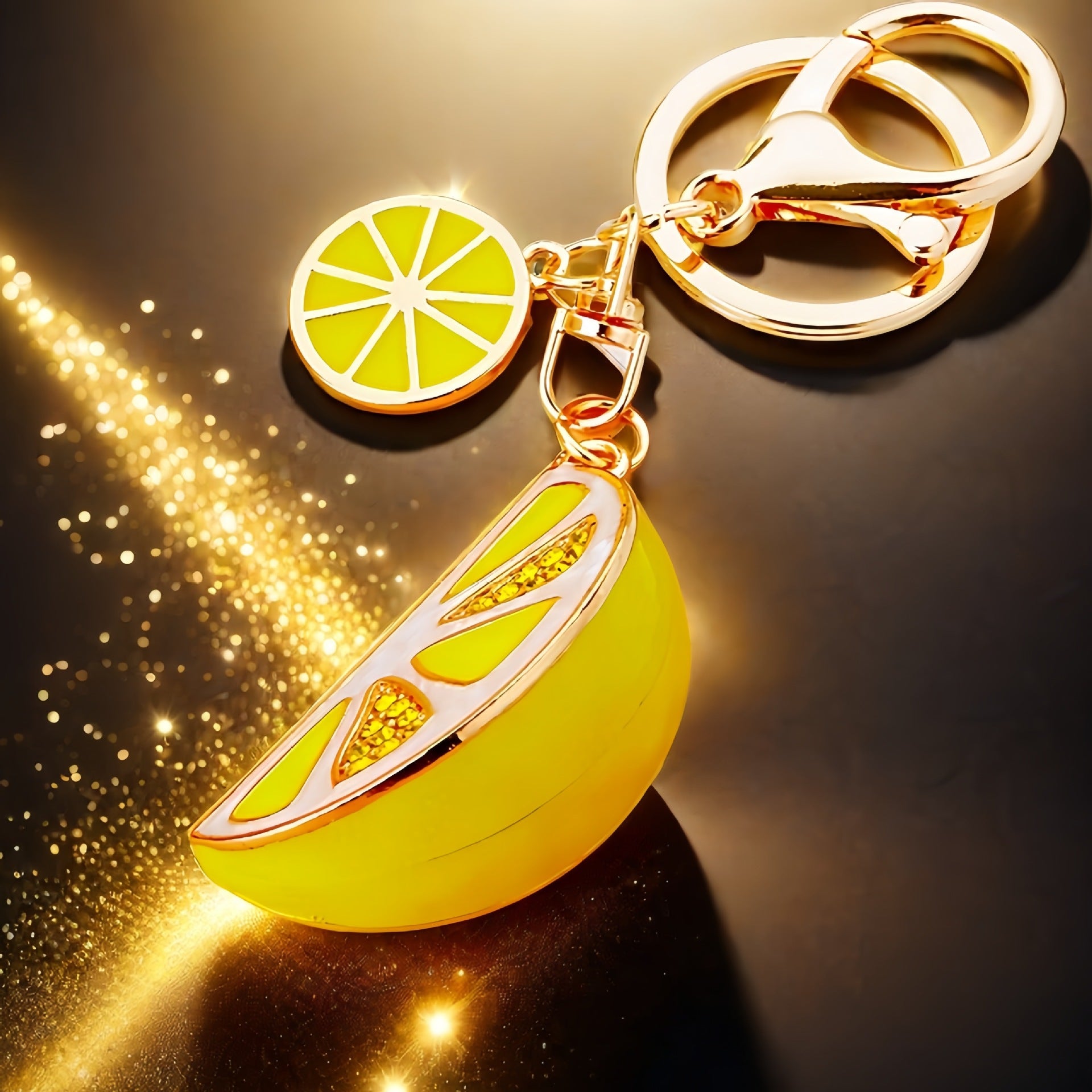 Wholesale Rhinestone Lemon Design Car Keychain Bag Charm Trendy Gift Accessory