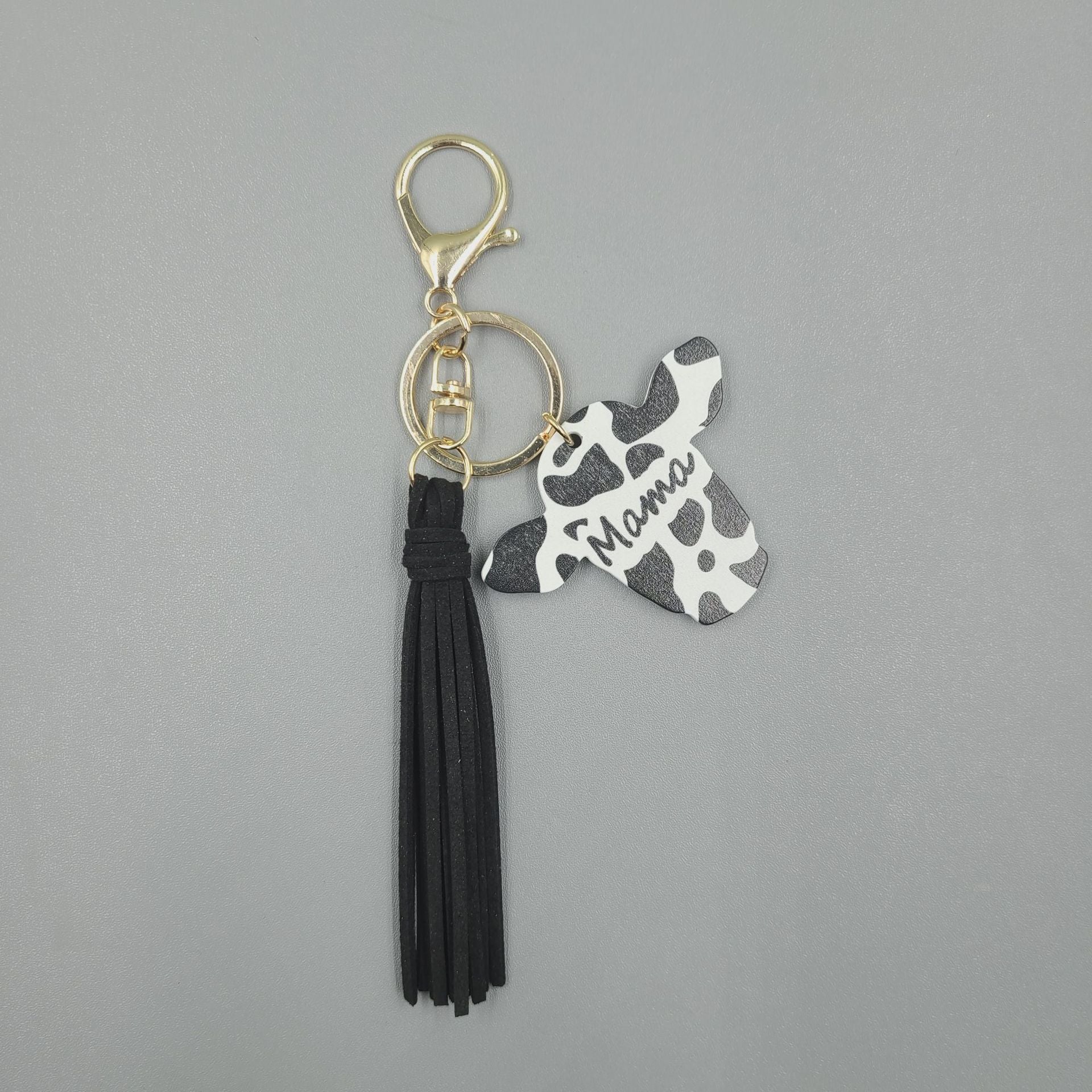 Wholesale 10PCS Western Leather Tassel Wood Bull Head Keychain