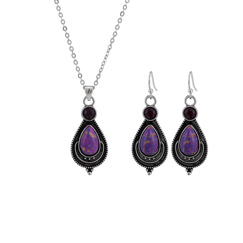 Wholesale Vintage Purple Turquoise Fashion Bohemian Style Earrings Necklace Set