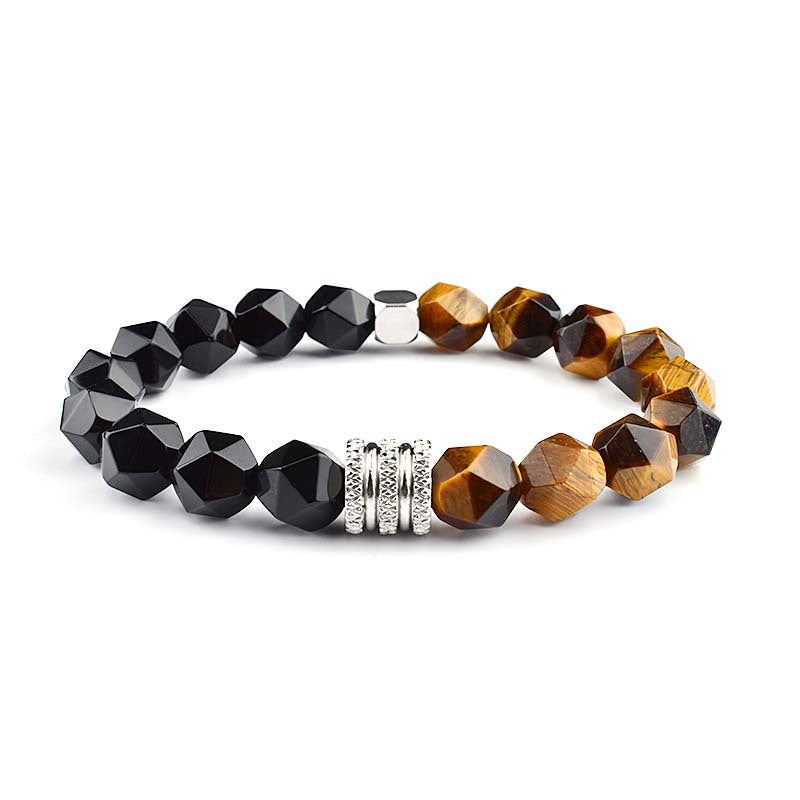 Wholesale Tiger Eye Agate 10mm Faceted Stone Stainless Steel Men's Bracelet