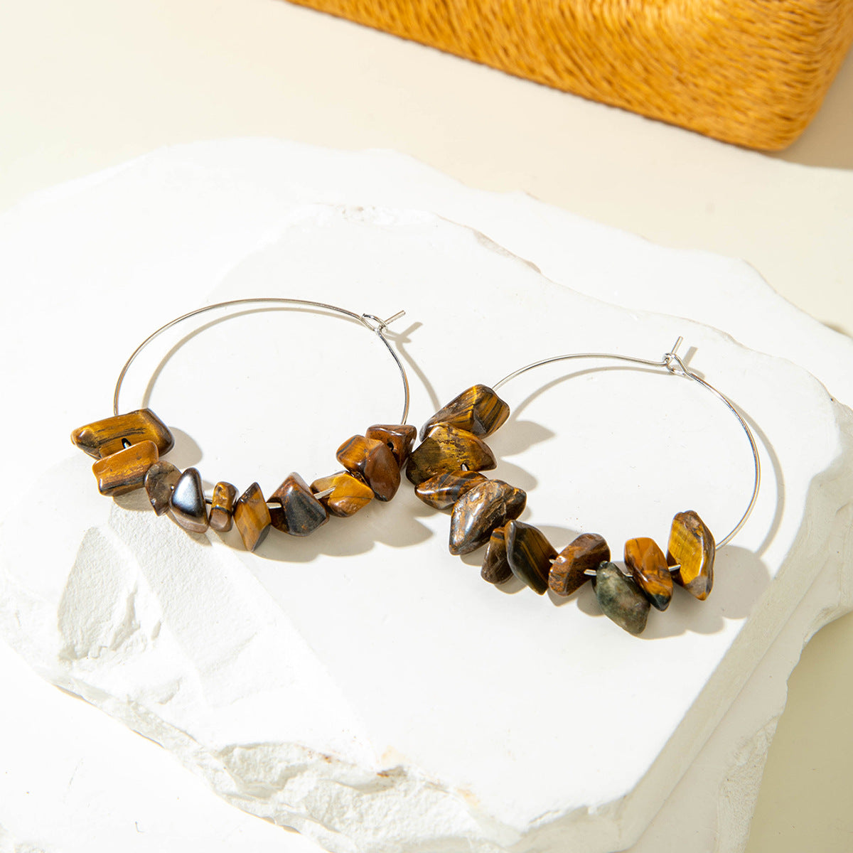 Wholesale  10pcs Versatile irregular crystal gravel Hoop Earrings