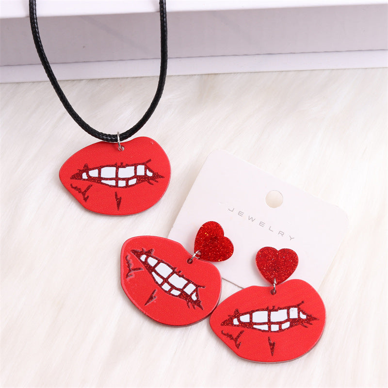 Wholesale Valentine's Day Checkerboard Flower Love Rose Red Lip Acrylic Earrings