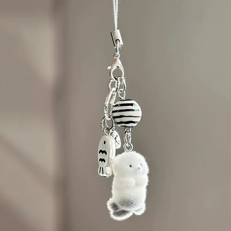 Wholesale Cartoon Flocked Puppy Phone Pendant Keychain