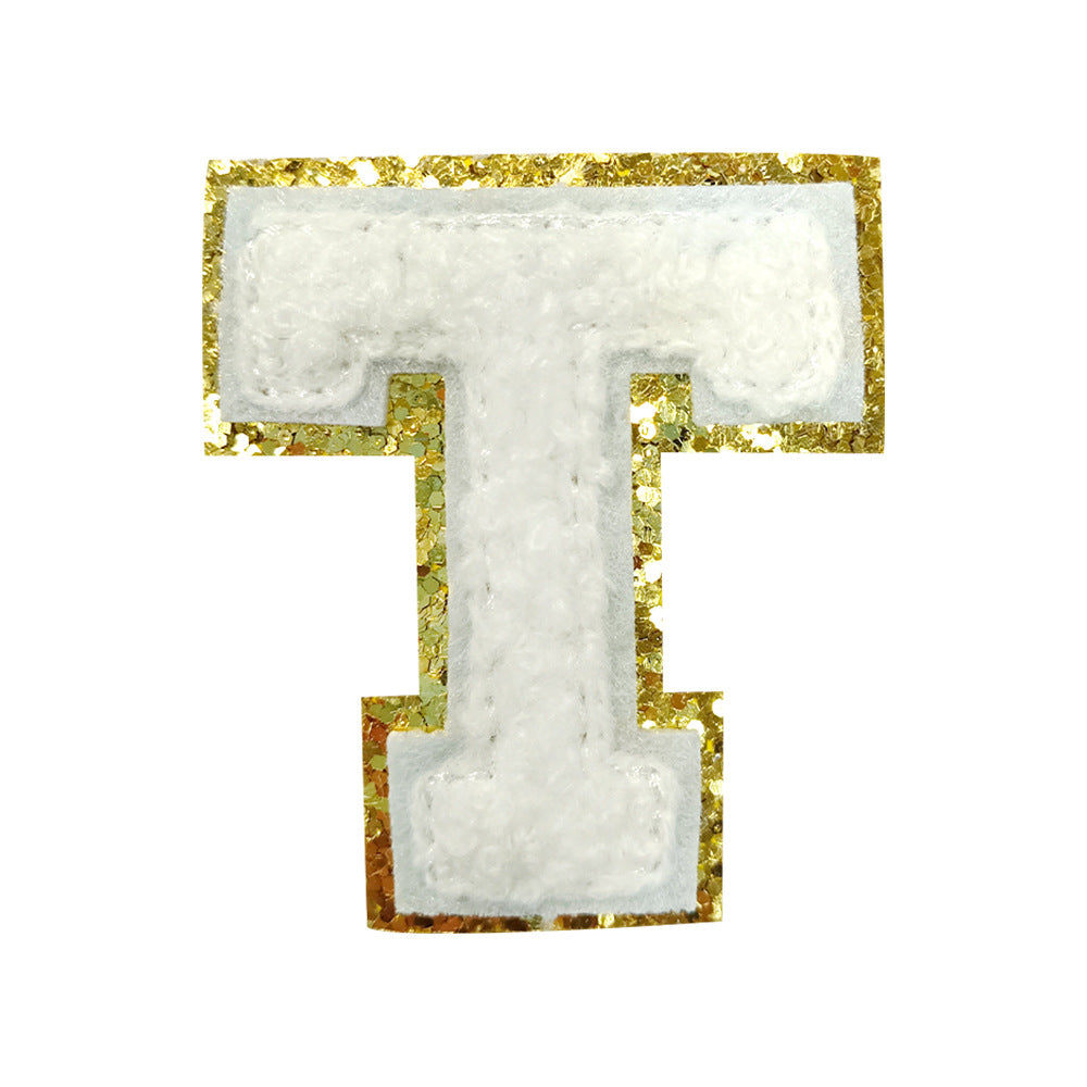Wholesale White Towel Embroidered Alphabet Patches A Z With Gold Glitter Stylish DIY Accessory For Coats And Crafts
