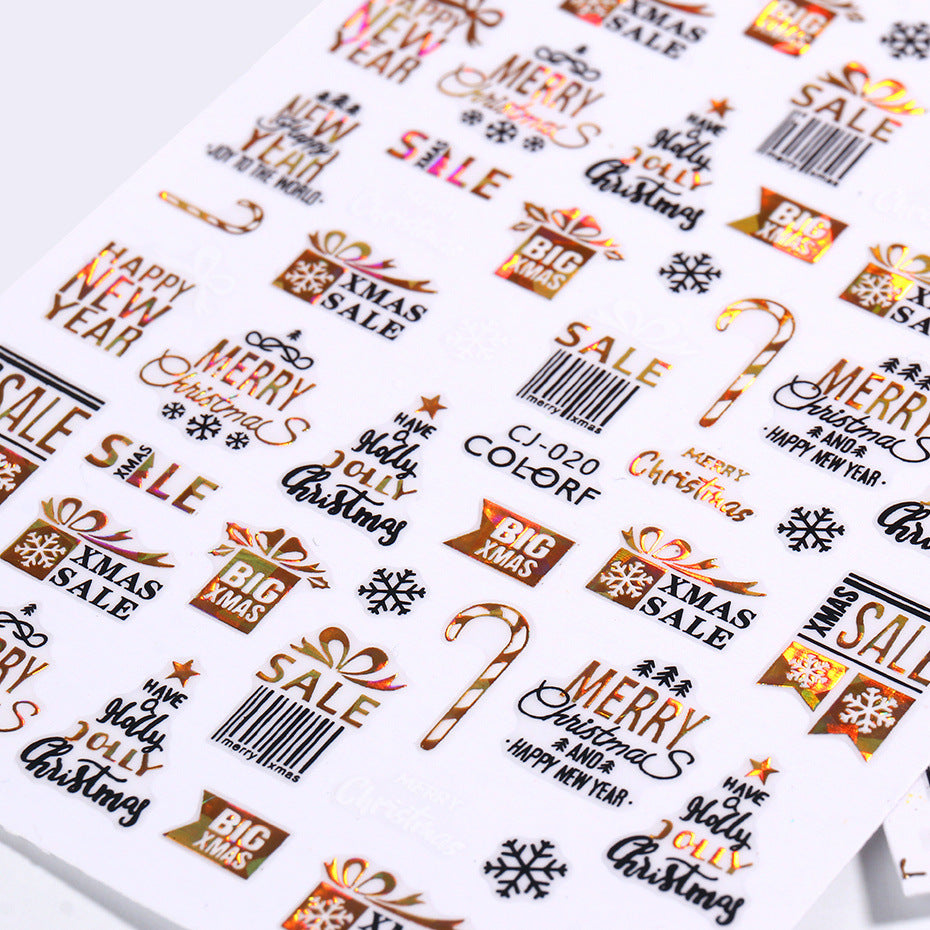 Wholesale 3pcs/pack Christmas nail art gold hot stamping laser stickers adhesive nail stickers