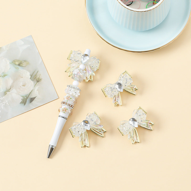 Wholesale 10pcs Heavy Industry Full Diamond DIY Alloy Bow Beads