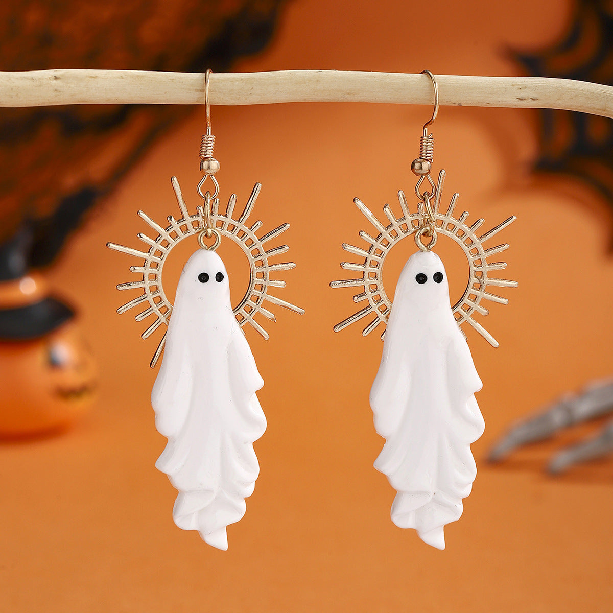 Vintage white ghost halo pendant earrings bohemian